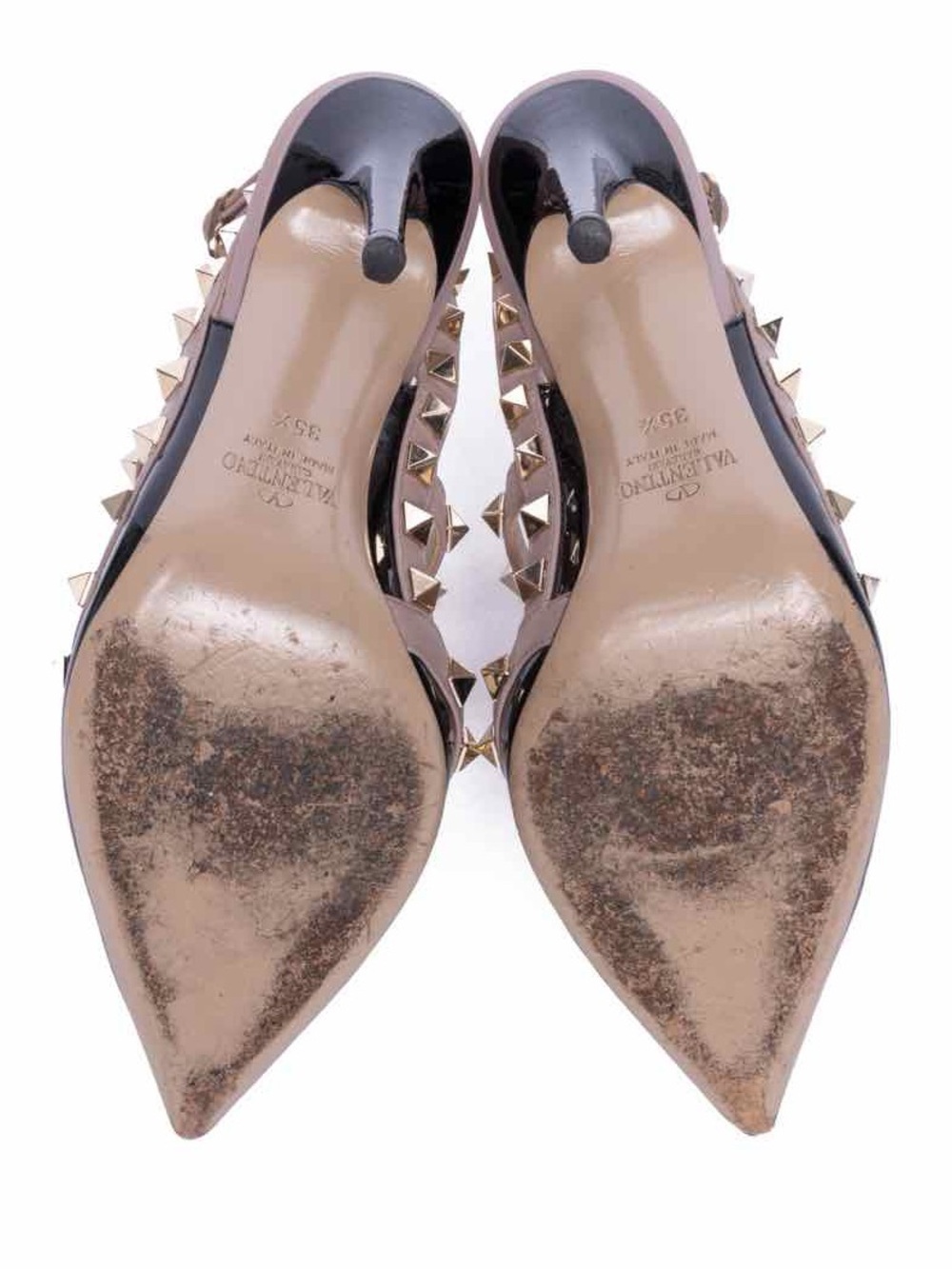 Valentino Rockstud Caged Two Toned Black Patent Leather Stiletto Heel Pumps - Picture 5 of 5